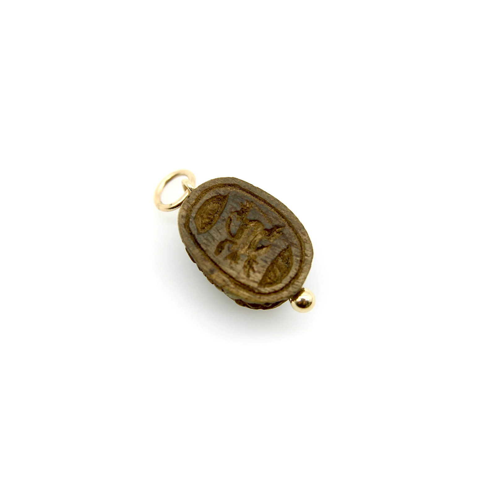 1920s Egyptian Revival Brown Faience Scarab Pendant With 14k Gold Mount - 5