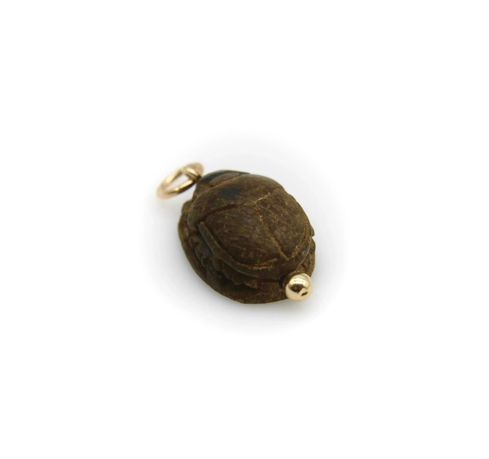 1920s Egyptian Revival Brown Faience Scarab Pendant With 14k Gold Mount - 6