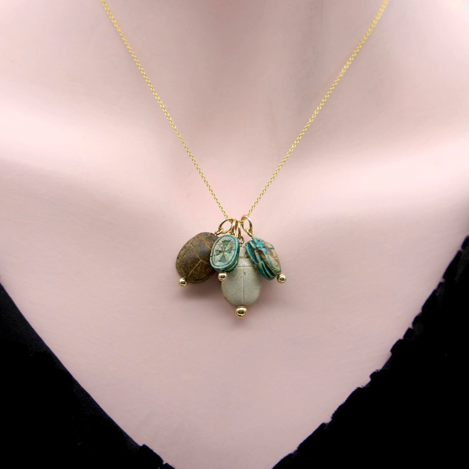 1920s Egyptian Revival Brown Faience Scarab Pendant With 14k Gold Mount - 7