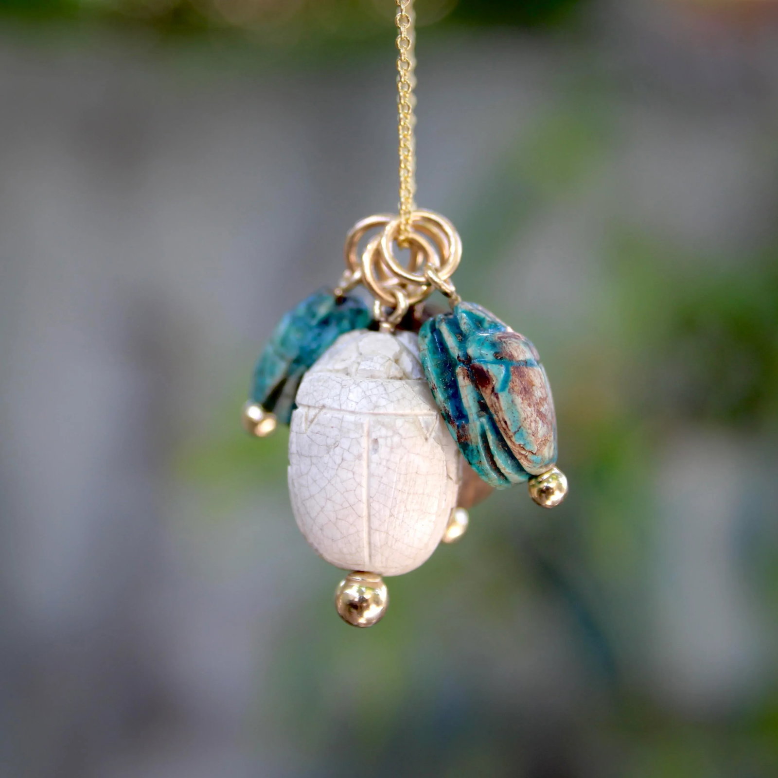 1920s Egyptian Revival Brown Faience Scarab Pendant With 14k Gold Mount - 8