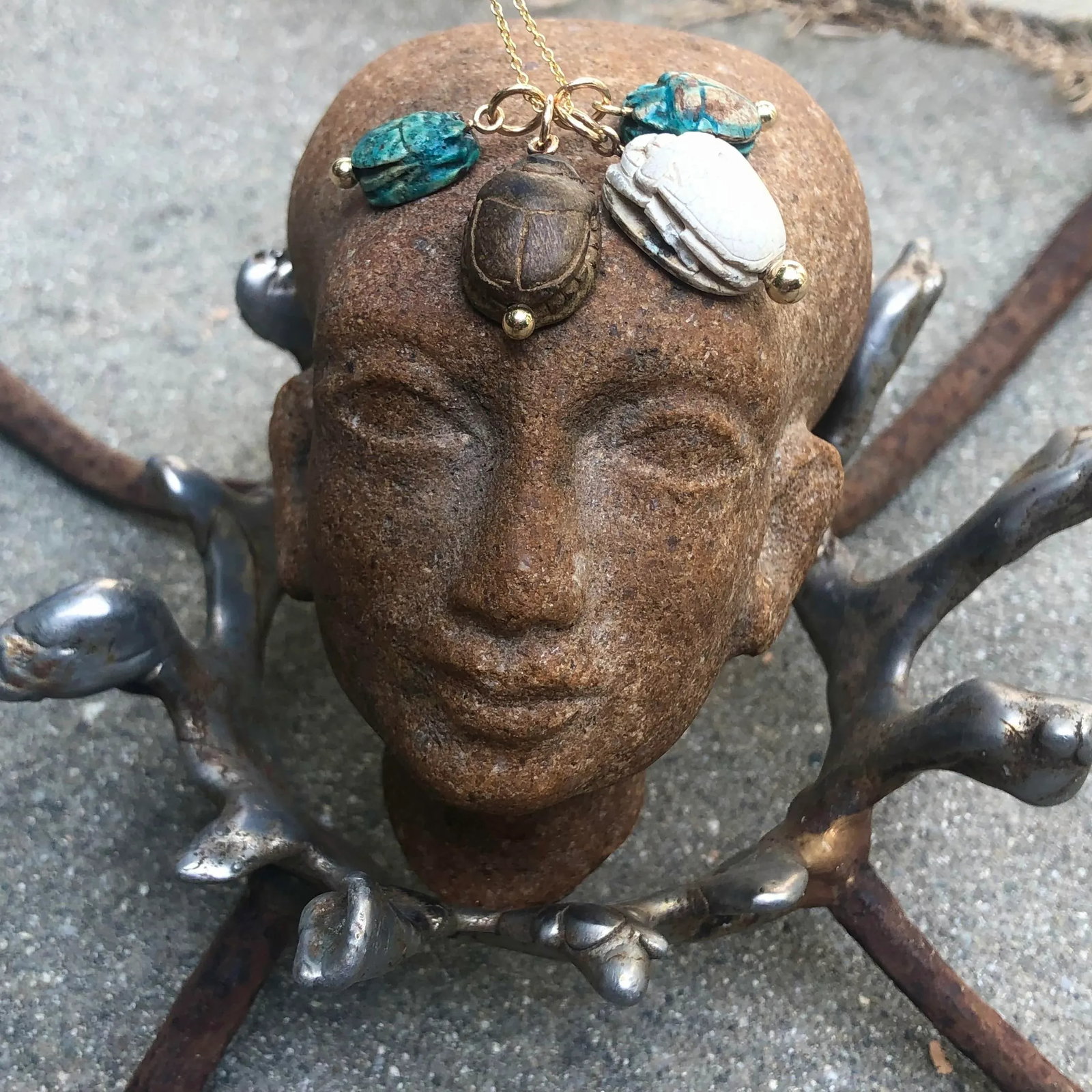 1920s Egyptian Revival Brown Faience Scarab Pendant With 14k Gold Mount - 9