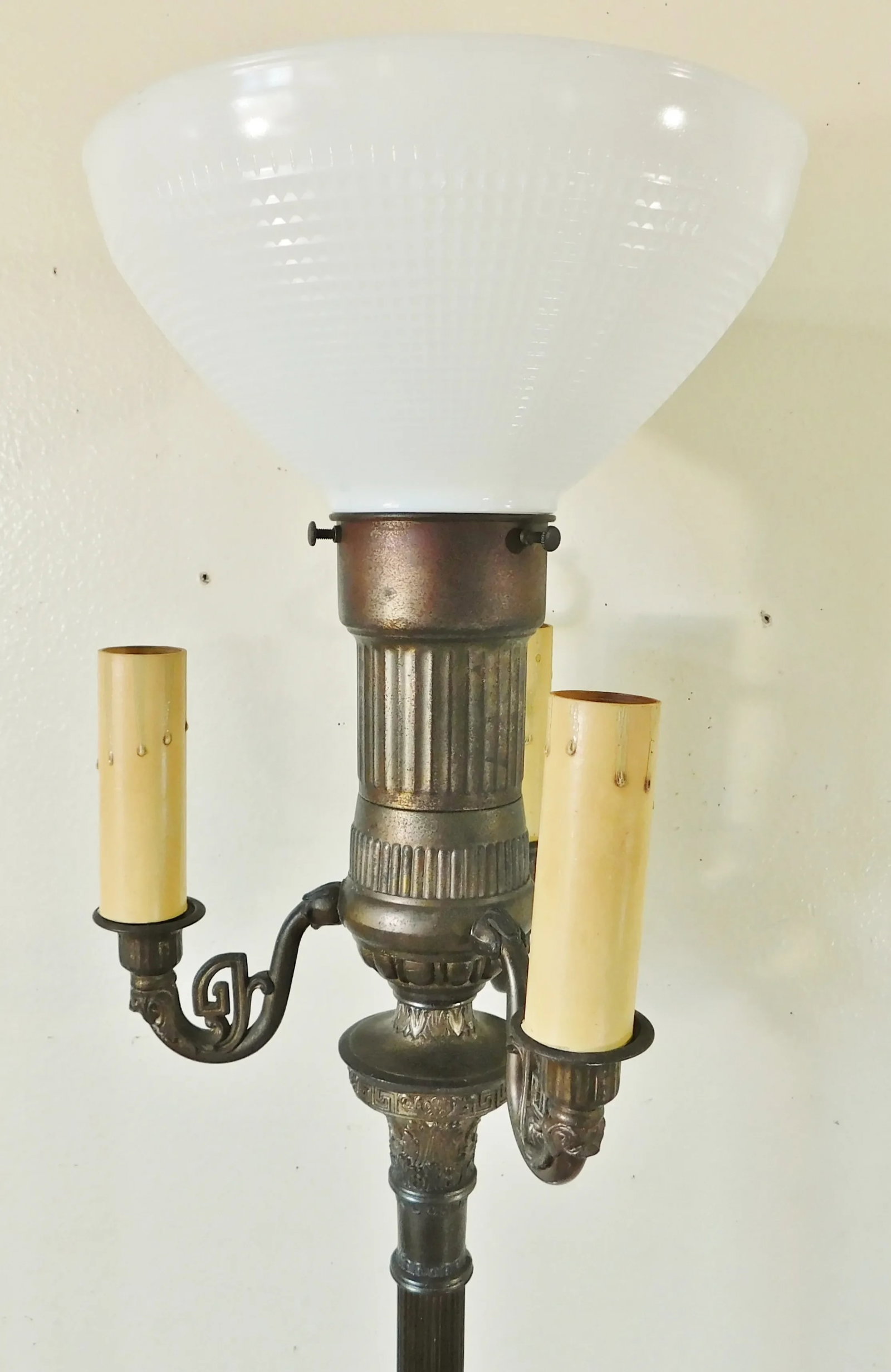 Antique C1900 Ornate Brass & Gold Metal Four Light Torchiere Standing Floor Lamp - 10