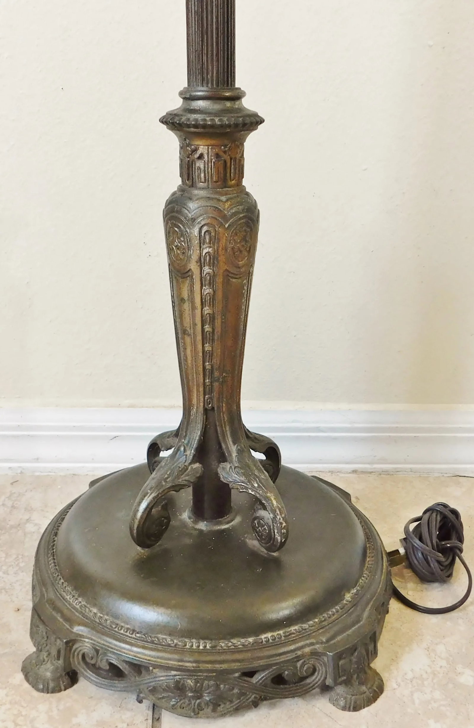 Antique C1900 Ornate Brass & Gold Metal Four Light Torchiere Standing Floor Lamp - 5