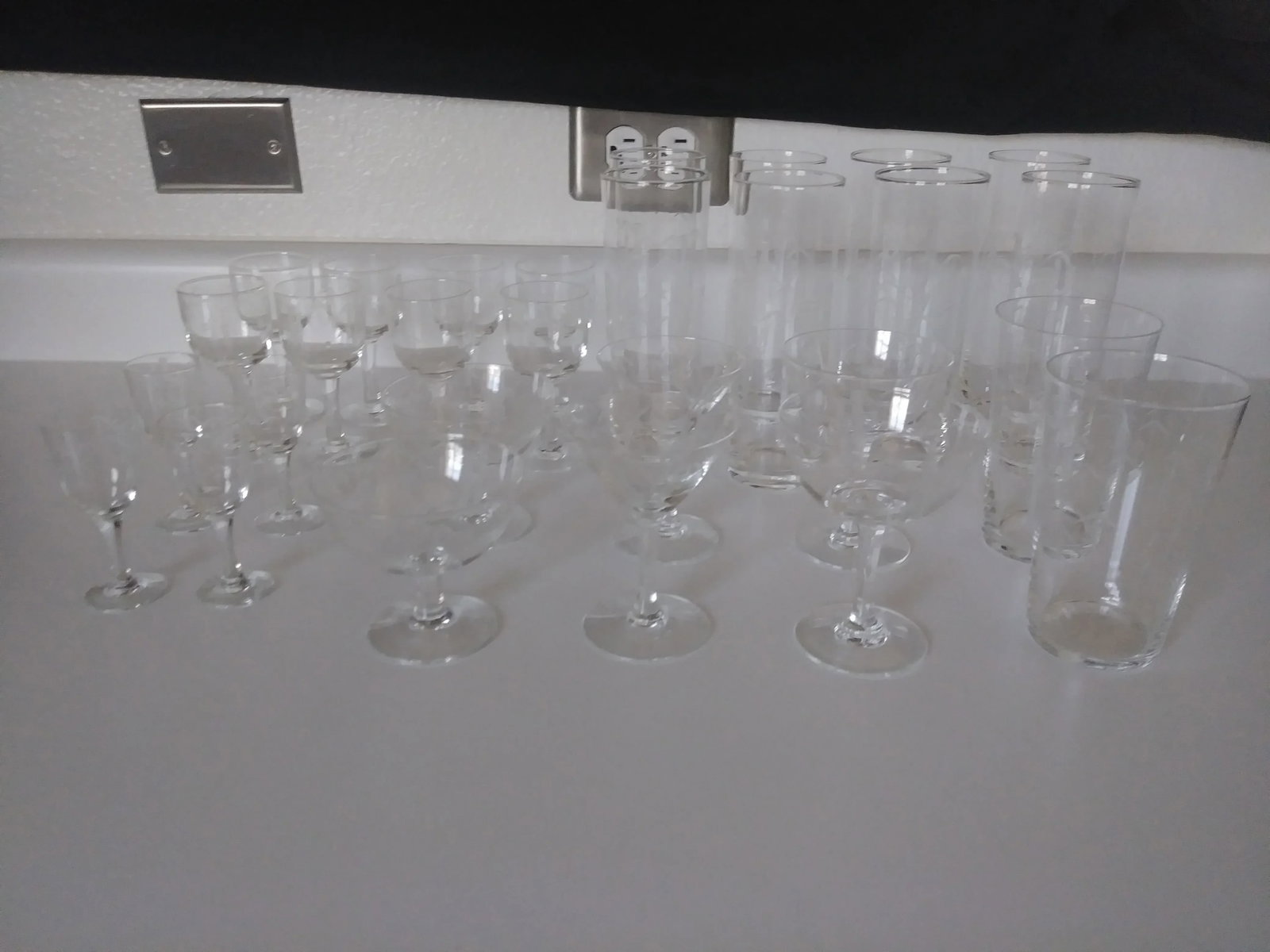 1920's Etched Bamboo Hand Blown Crystal Glassware by Noritake - 28 Pieces - 2