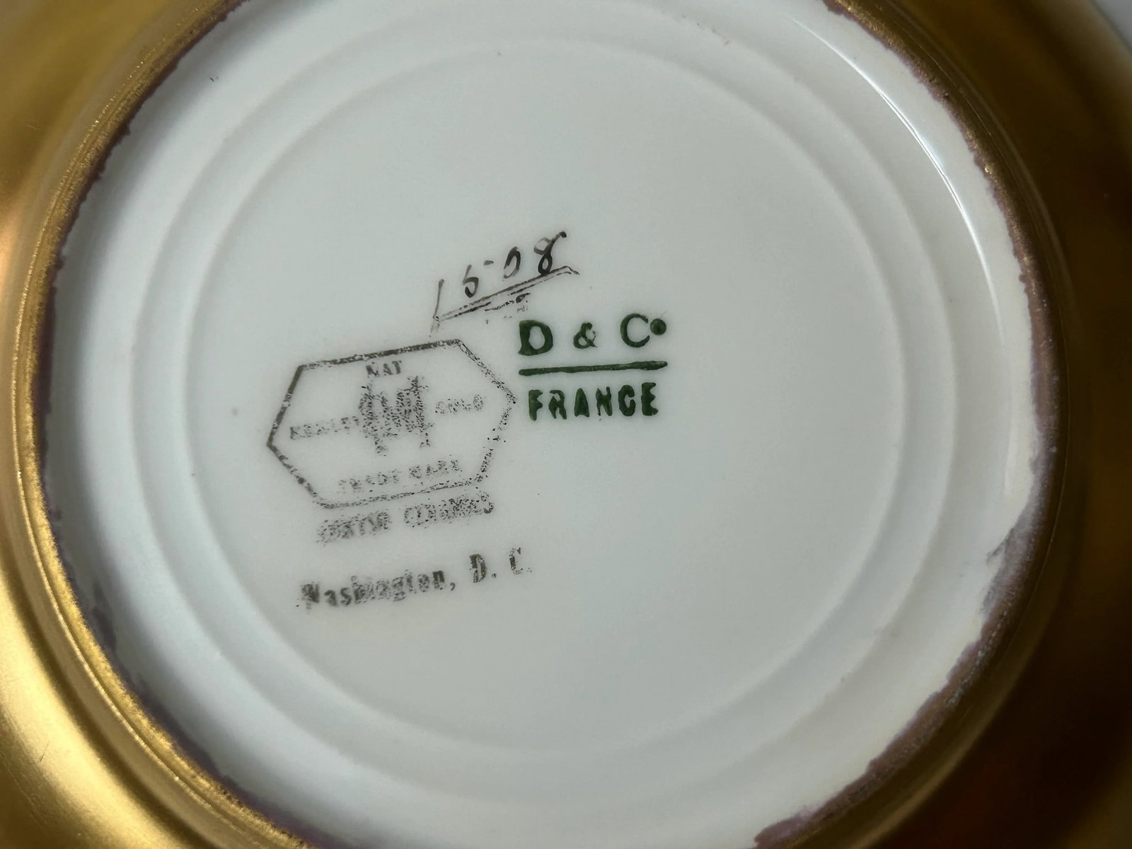 Antique D & C France Healey Chryso Ceramics Gold Cream Soup Bouillon Cup & Saucer Set- 10 Pieces - 11