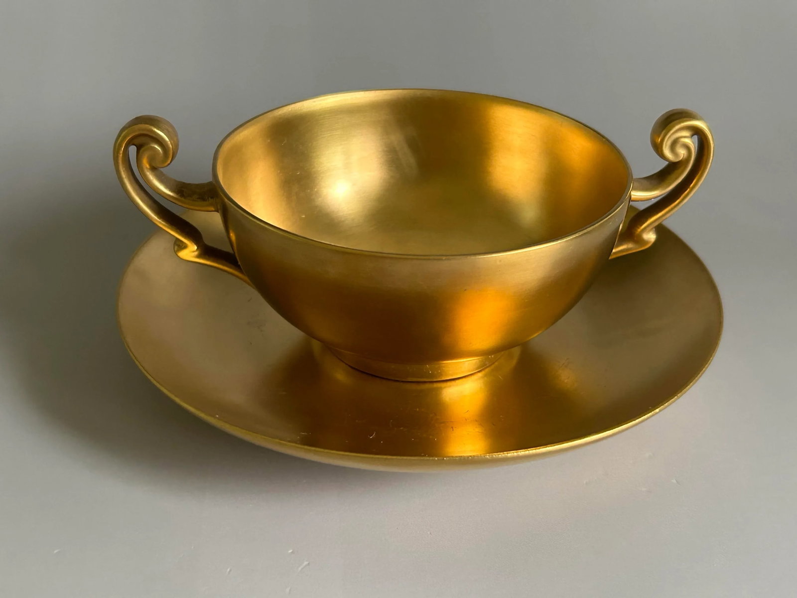Antique D & C France Healey Chryso Ceramics Gold Cream Soup Bouillon Cup & Saucer Set- 10 Pieces - 4