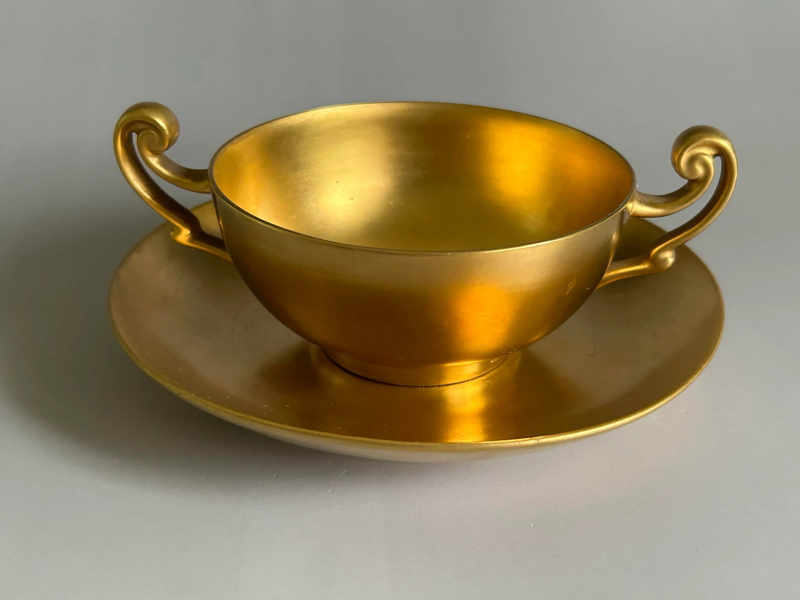 Antique D & C France Healey Chryso Ceramics Gold Cream Soup Bouillon Cup & Saucer Set- 10 Pieces - 5