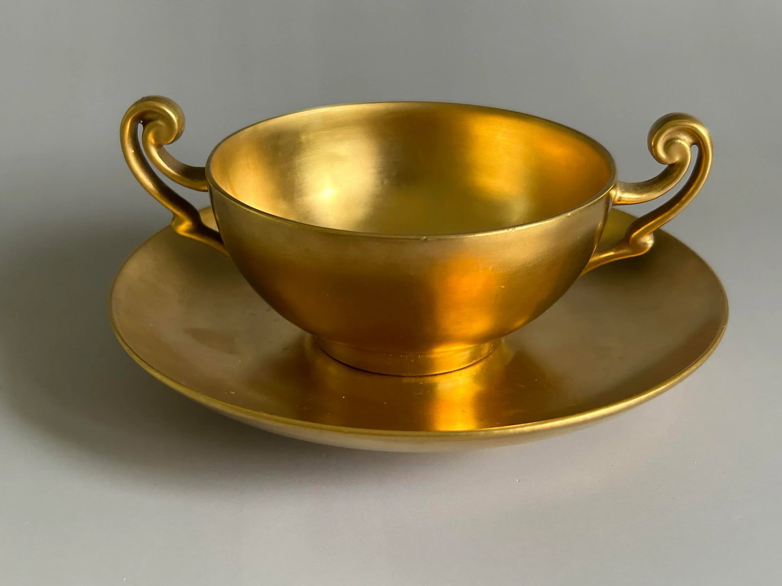Antique D & C France Healey Chryso Ceramics Gold Cream Soup Bouillon Cup & Saucer Set- 10 Pieces - 6
