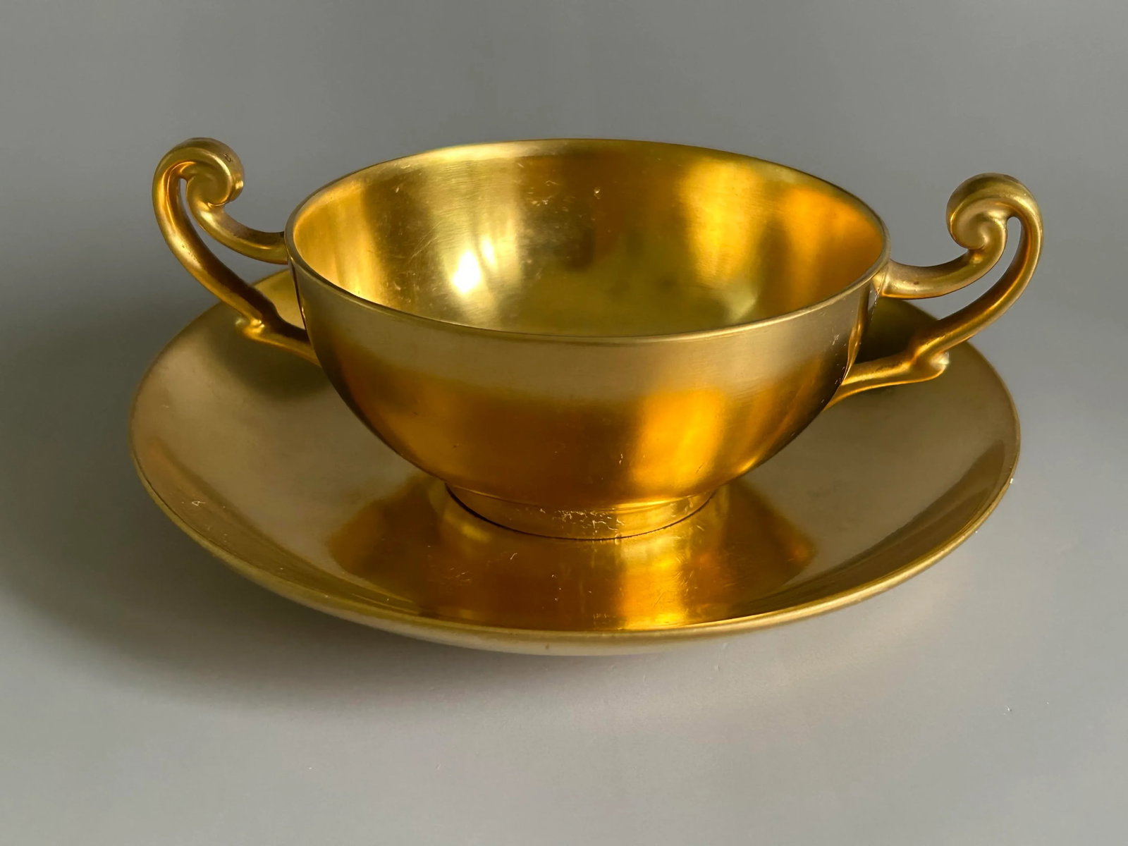 Antique D & C France Healey Chryso Ceramics Gold Cream Soup Bouillon Cup & Saucer Set- 10 Pieces - 7