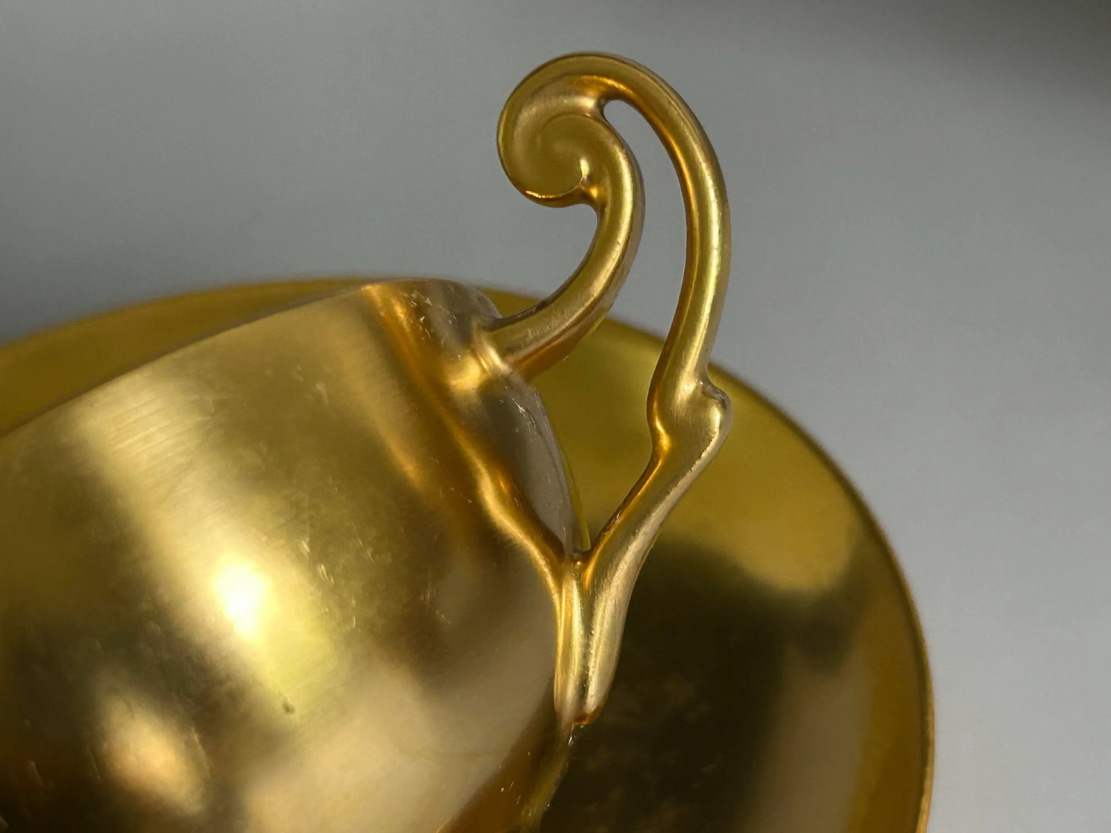 Antique D & C France Healey Chryso Ceramics Gold Cream Soup Bouillon Cup & Saucer Set- 10 Pieces - 9