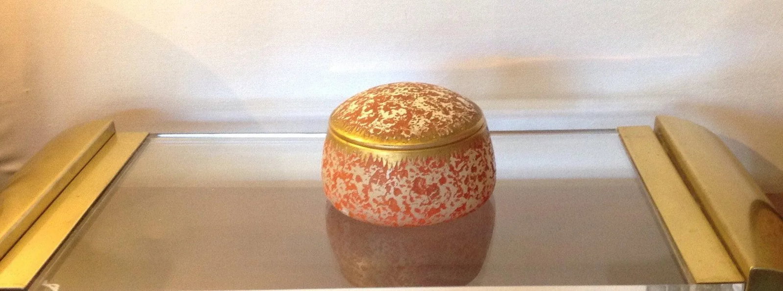 Vintage Orange Gold Lidded Glass Oval Trinket Box - 4