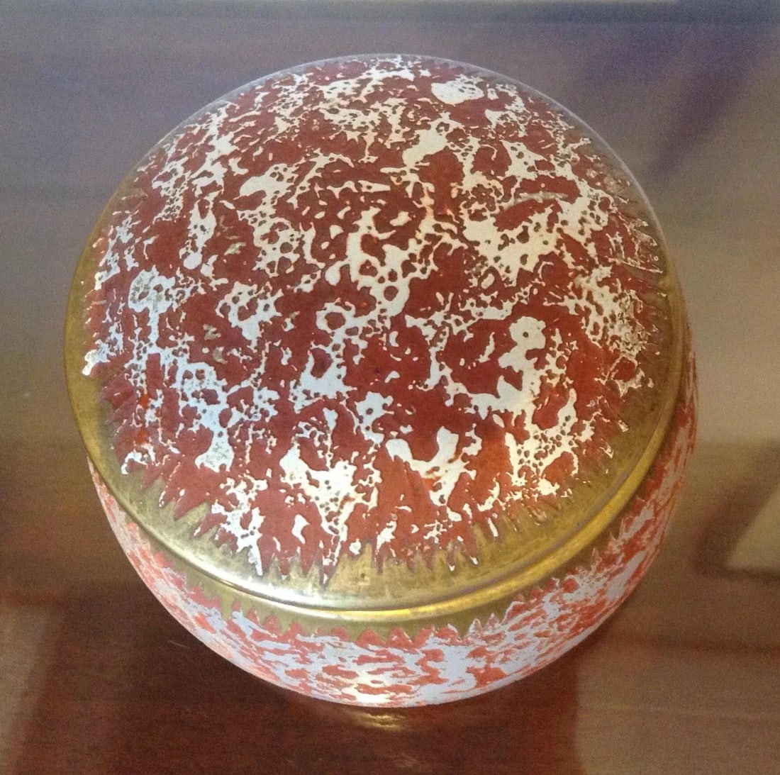 Vintage Orange Gold Lidded Glass Oval Trinket Box - 5