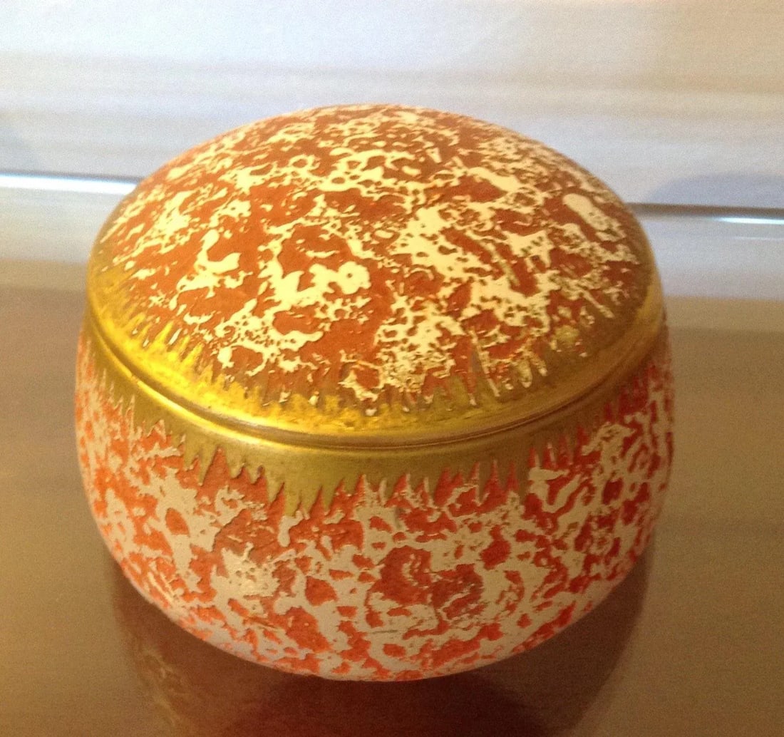 Vintage Orange Gold Lidded Glass Oval Trinket Box - 6