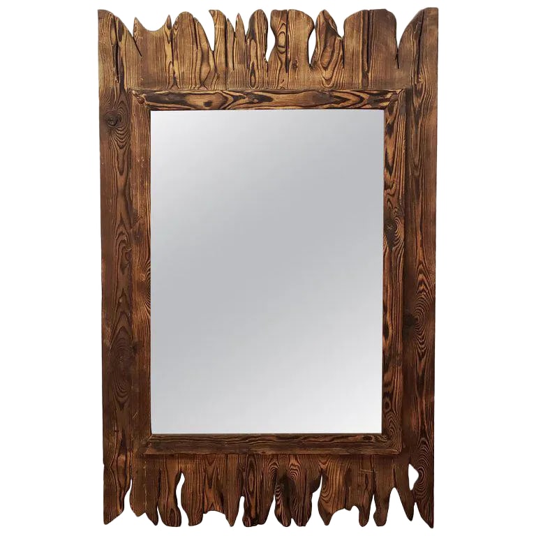 Moroccan Aged and Repurposed Wooden Mirror: Aged or repurposed Moroccan cedar wood mirror and frame measuring approximately 48" in height, 31" in width, and 2" in depth. Repurposed wood is in excellent shape. Great add-on to your home, office,