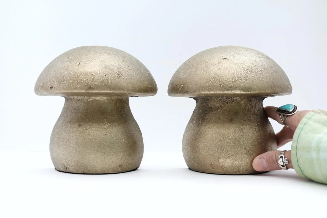 Large Late 20th Century Bronze Mushroom Bookends, a Pair - 2