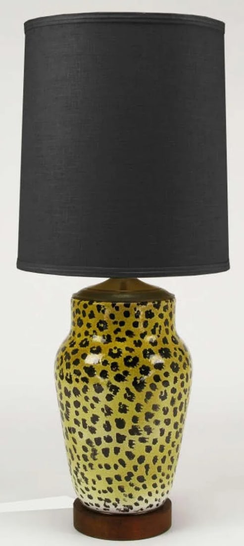 Large Italian Ceramic Leopard Glazed Table Lamp - 2