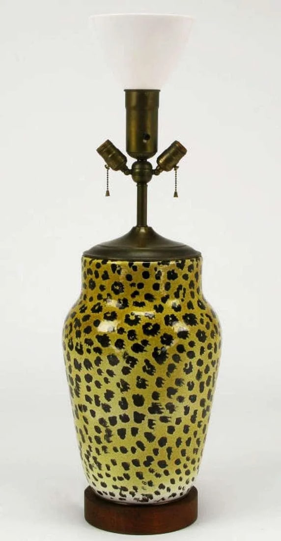 Large Italian Ceramic Leopard Glazed Table Lamp - 3