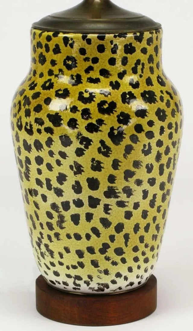 Large Italian Ceramic Leopard Glazed Table Lamp - 4