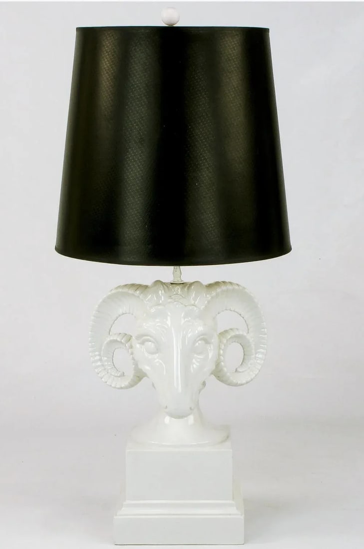 Chapman White Ceramic Ram's Head Table Lamp - 2