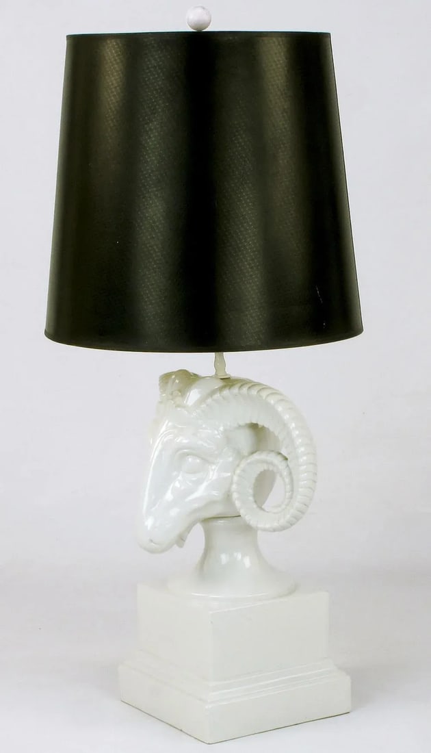 Chapman White Ceramic Ram's Head Table Lamp - 3