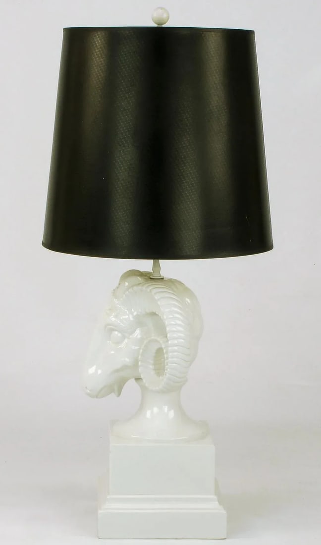 Chapman White Ceramic Ram's Head Table Lamp - 4