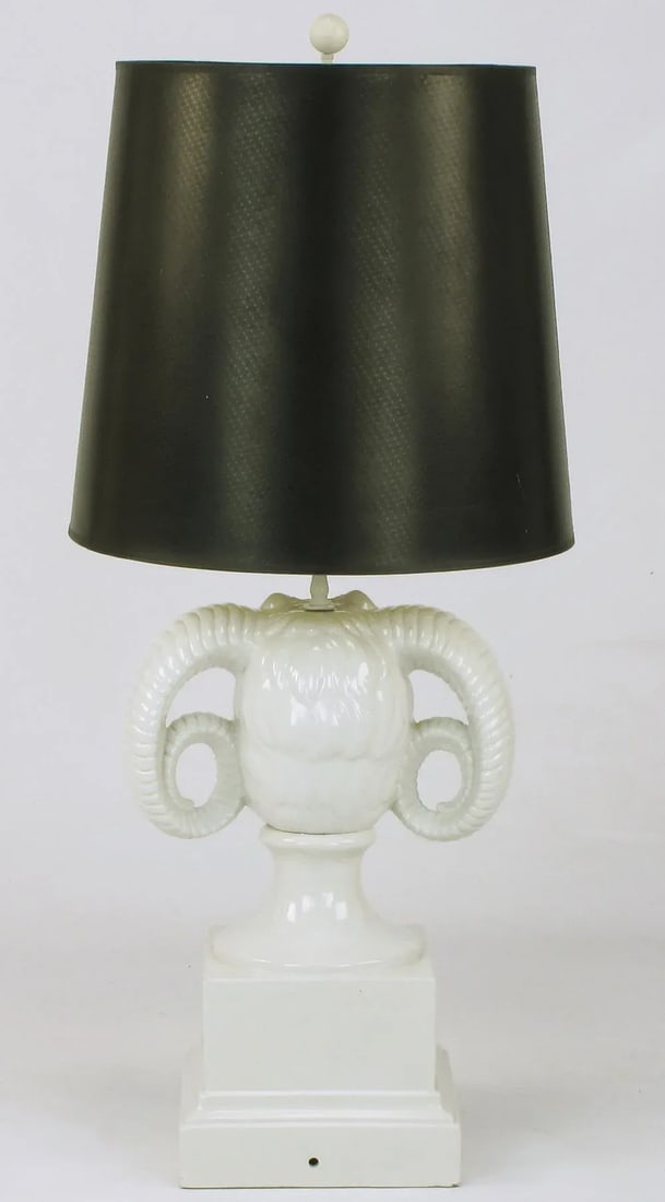 Chapman White Ceramic Ram's Head Table Lamp - 5