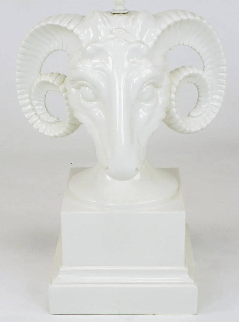Chapman White Ceramic Ram's Head Table Lamp - 7