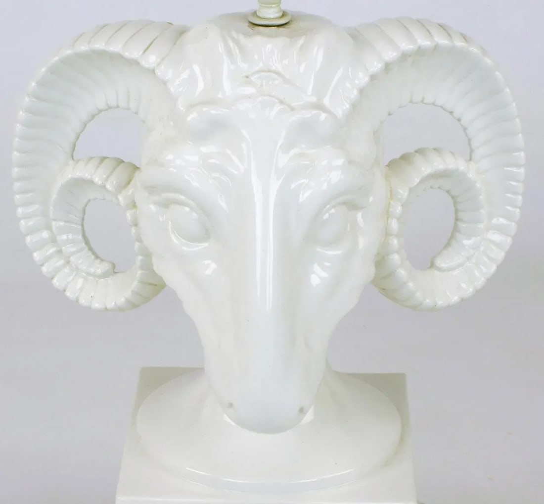 Chapman White Ceramic Ram's Head Table Lamp - 8