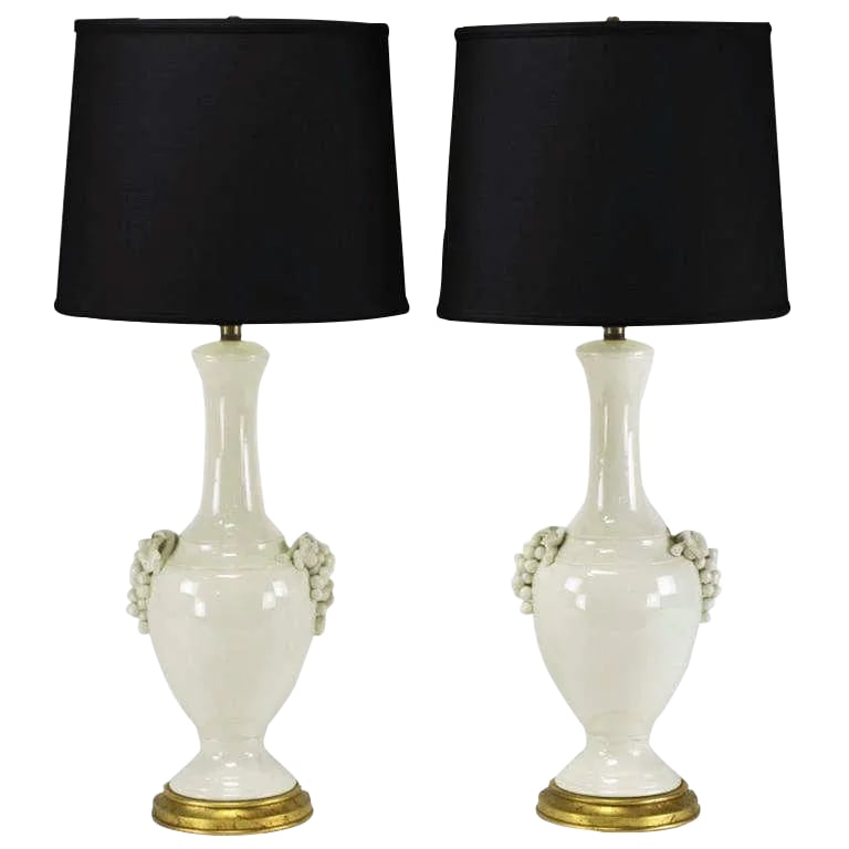 Fredrick Cooper White Glazed Ceramic Table Lamps With Grape Clusters - a Pair (1 of 7)