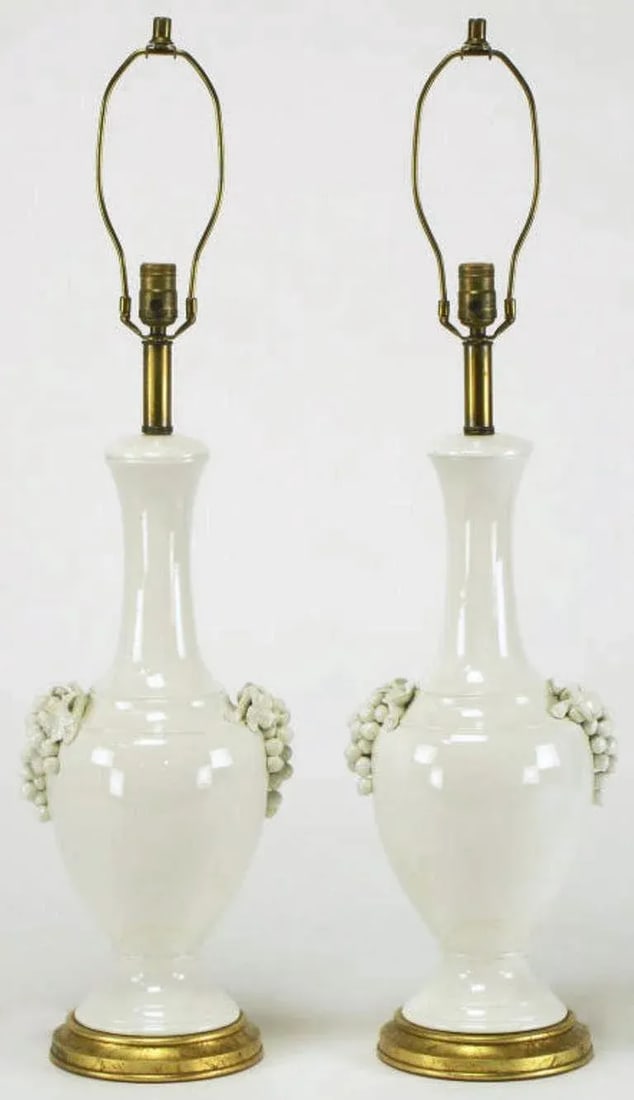 Fredrick Cooper White Glazed Ceramic Table Lamps With Grape Clusters - a Pair - 2