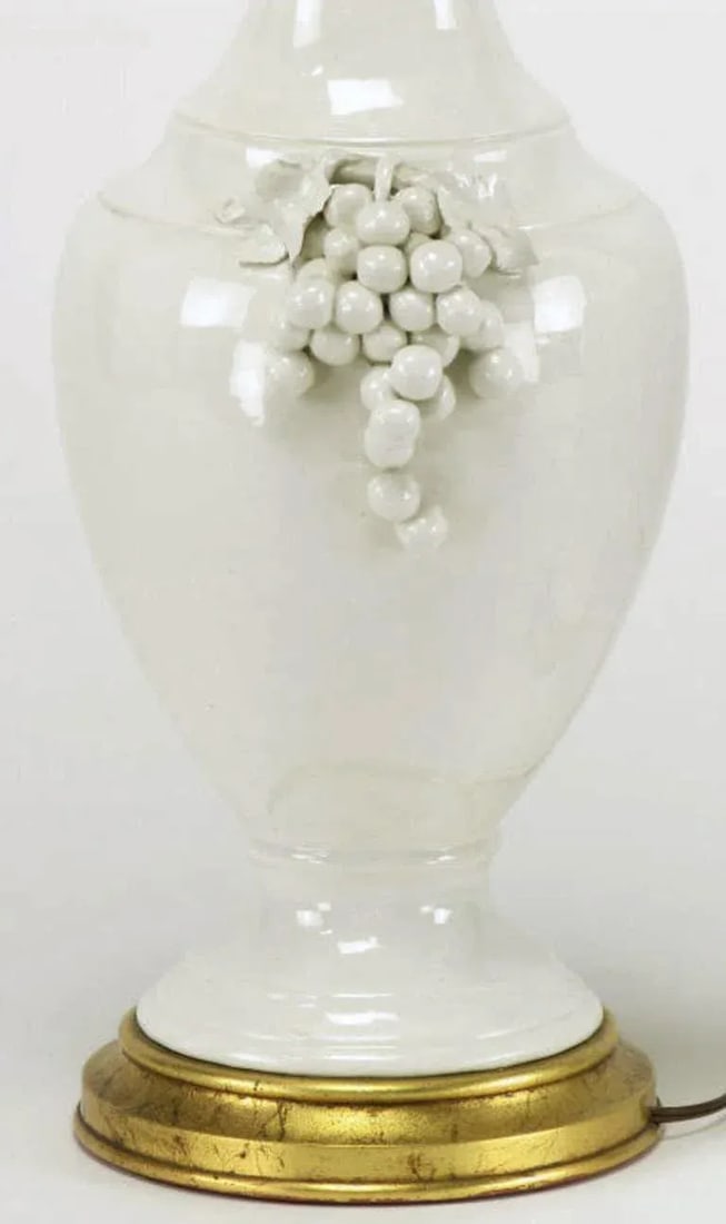 Fredrick Cooper White Glazed Ceramic Table Lamps With Grape Clusters - a Pair - 5