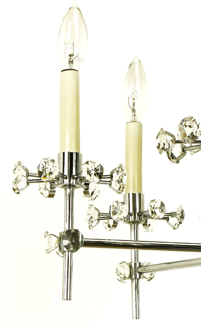 1960s Six-Arm Crystal Snowflake Chrome Chandelier After Gaetano Sciolari. - 5