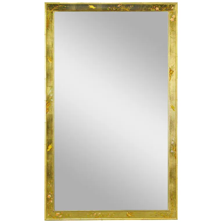 50" LaBarge Hand Painted & Gilt Beveled Wall Mirror (1 of 6)