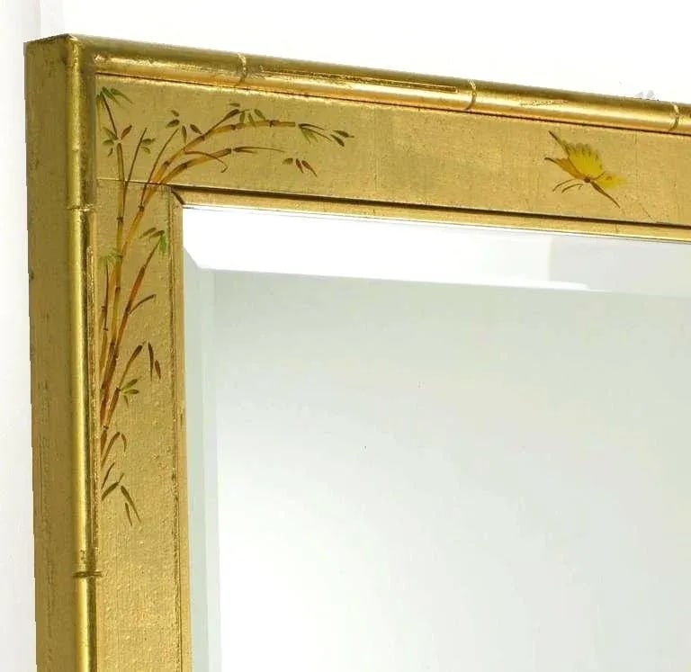 50" LaBarge Hand Painted & Gilt Beveled Wall Mirror - 2