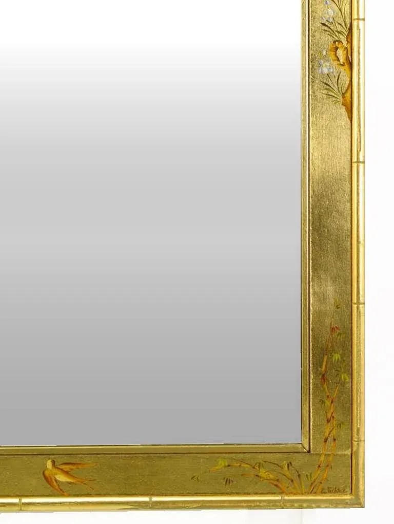 50" LaBarge Hand Painted & Gilt Beveled Wall Mirror - 3