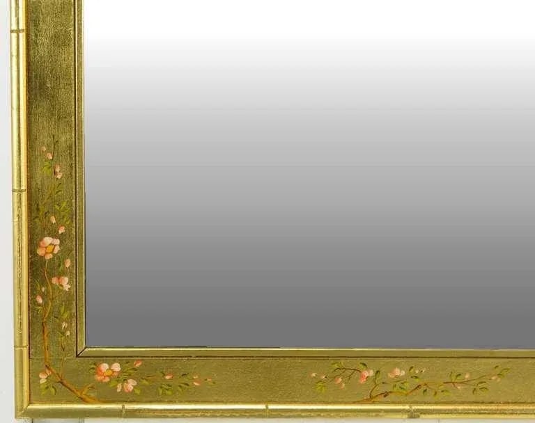 50" LaBarge Hand Painted & Gilt Beveled Wall Mirror - 4
