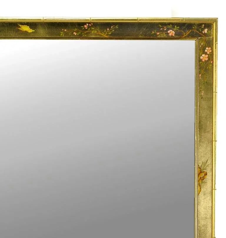 50" LaBarge Hand Painted & Gilt Beveled Wall Mirror - 6