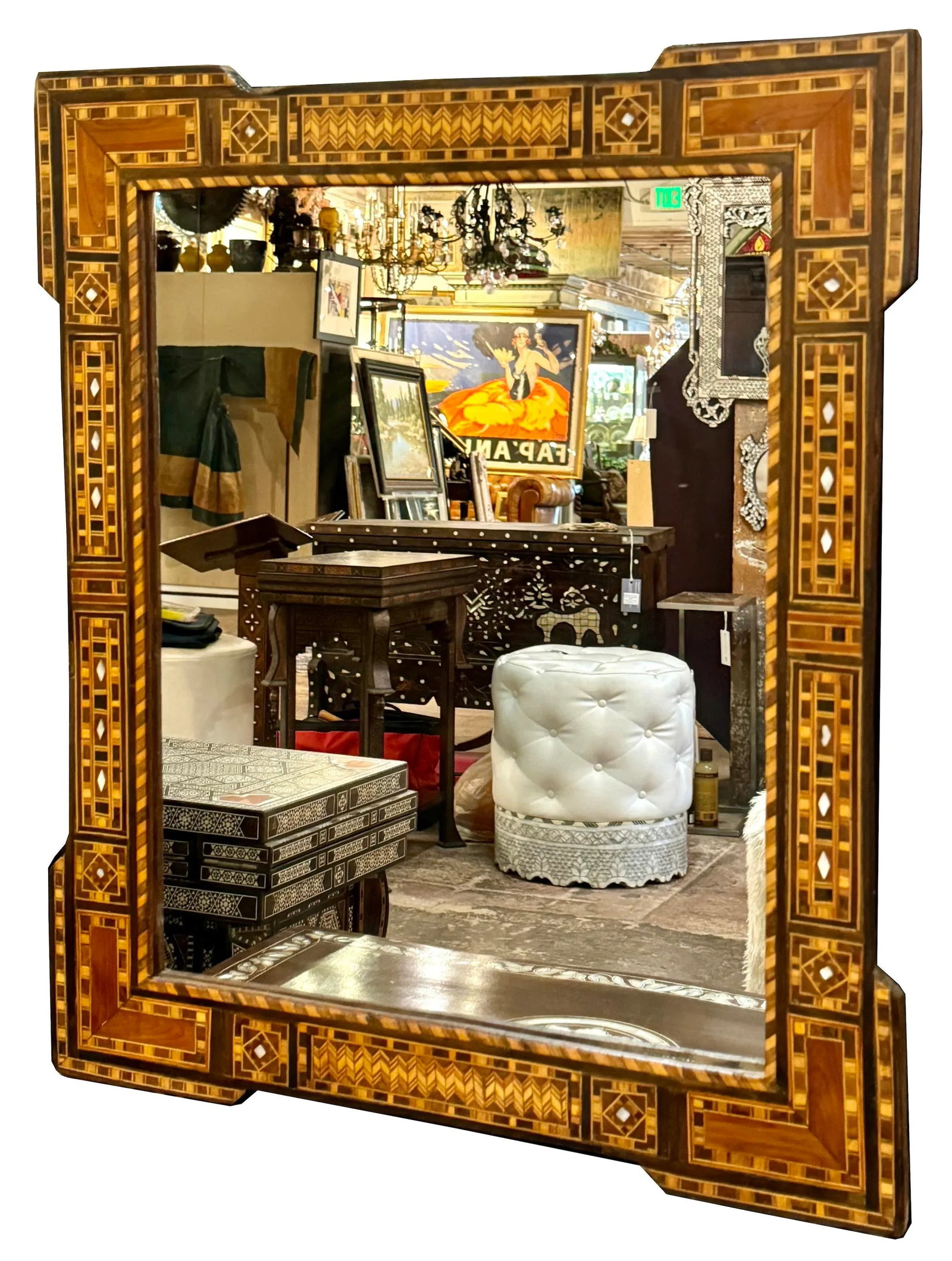 Antique Mosaic Wood Inlaid With Mother of Pearl Middle Eastern Mirror - 2