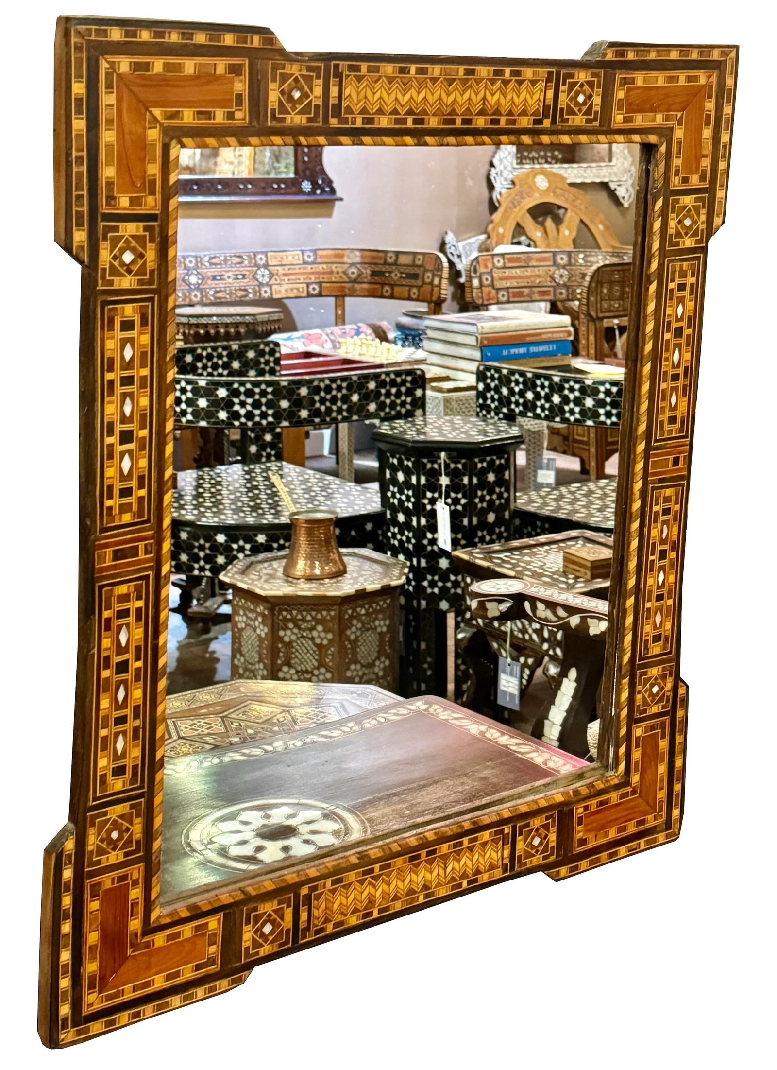 Antique Mosaic Wood Inlaid With Mother of Pearl Middle Eastern Mirror - 3