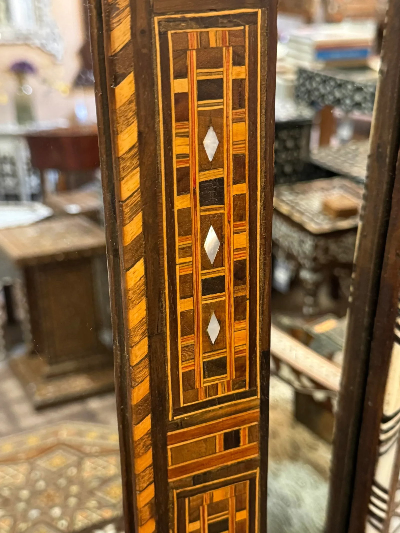 Antique Mosaic Wood Inlaid With Mother of Pearl Middle Eastern Mirror - 4