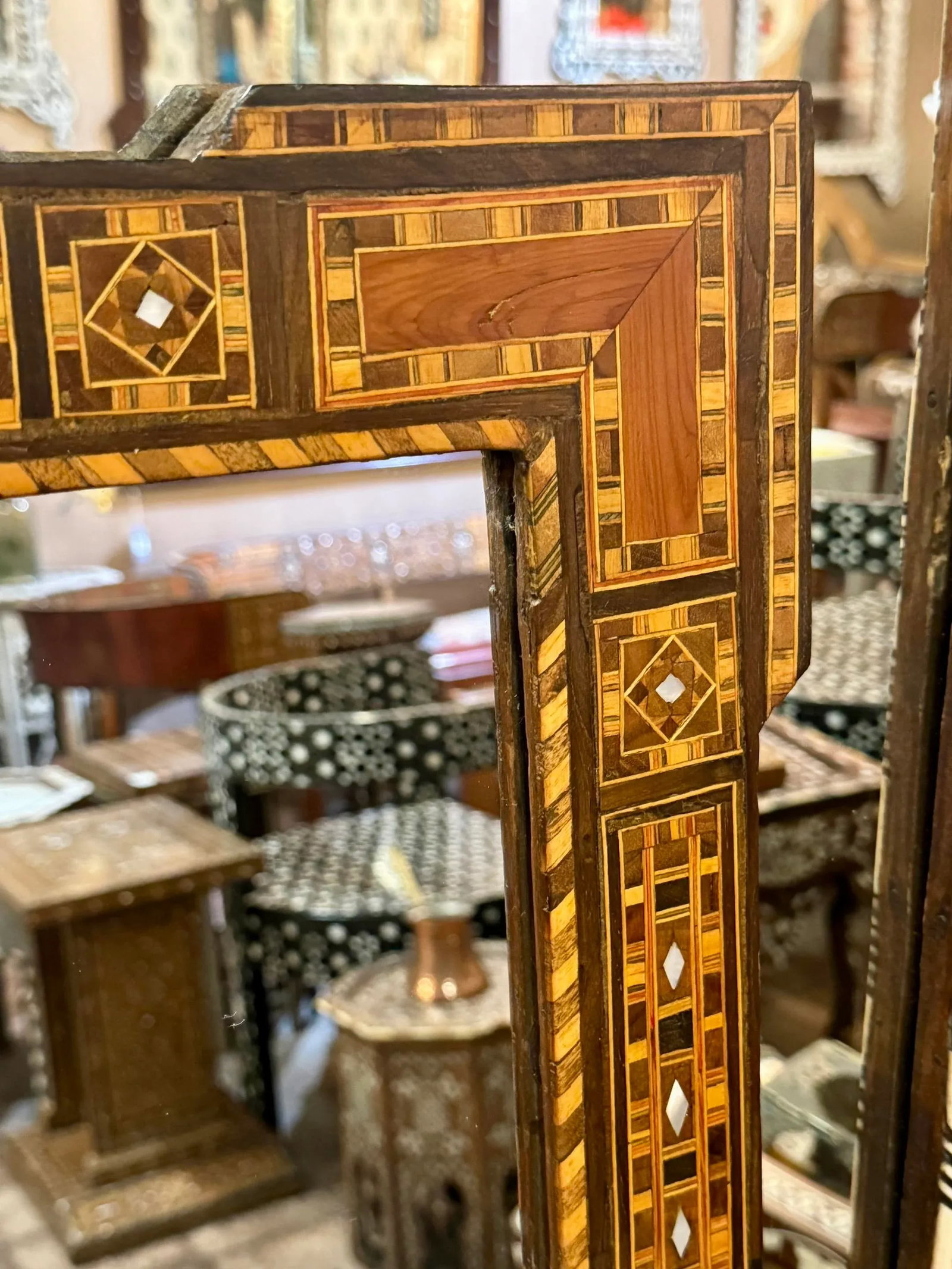 Antique Mosaic Wood Inlaid With Mother of Pearl Middle Eastern Mirror - 5