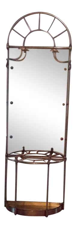 Vintage Solid Brass Hall Tree with Mirror and Umbrella Cane Stand (1 of 6)