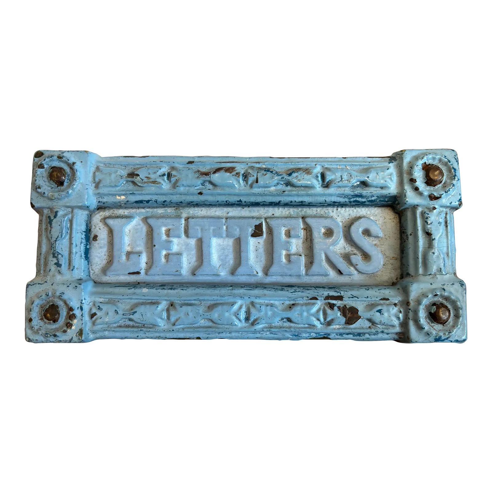 Antique English Letter Slot: A delightful 19th century cast metal letter slot. Lovely detail and font. Hand selected in and imported from England. Condition: Alterations: Original Condition Unaltered Imperfections: Some