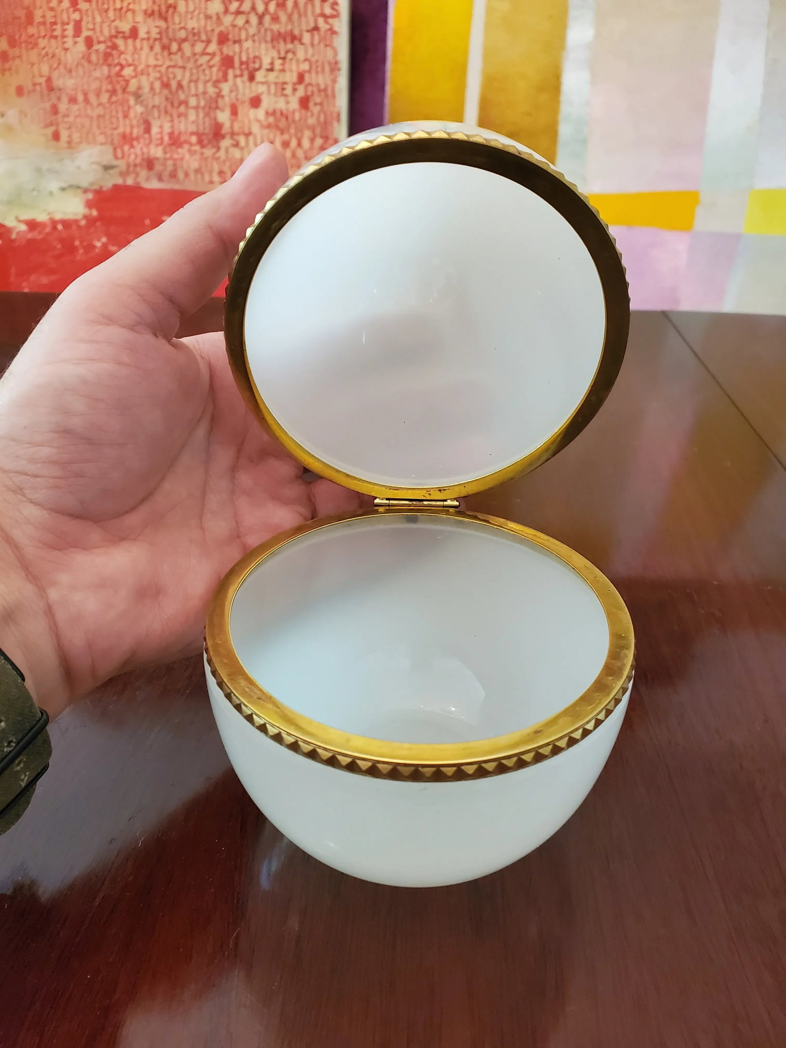 1930s Vintage French Opaline Egg Jewel Box Baccarat Style - 2