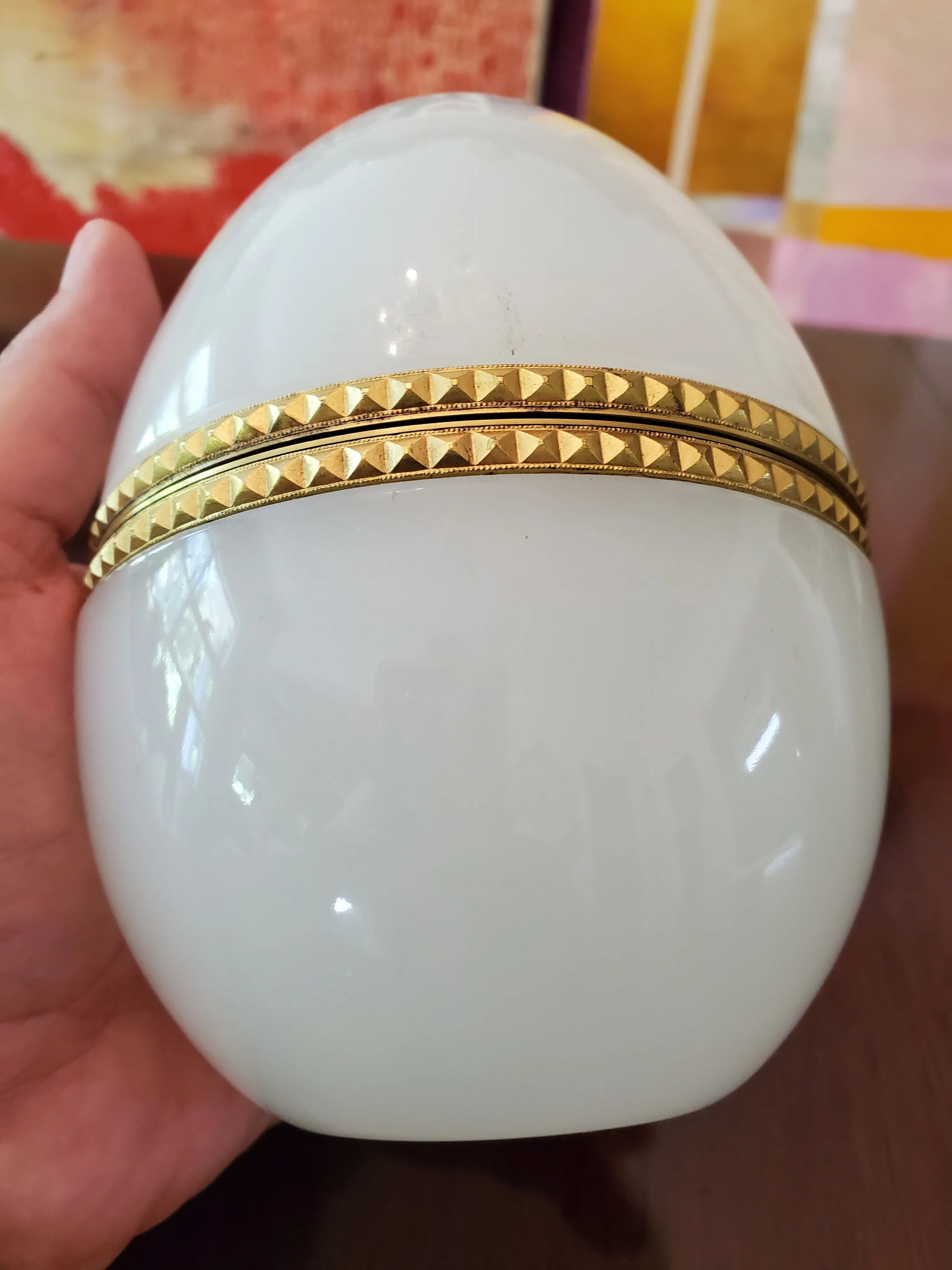 1930s Vintage French Opaline Egg Jewel Box Baccarat Style - 5