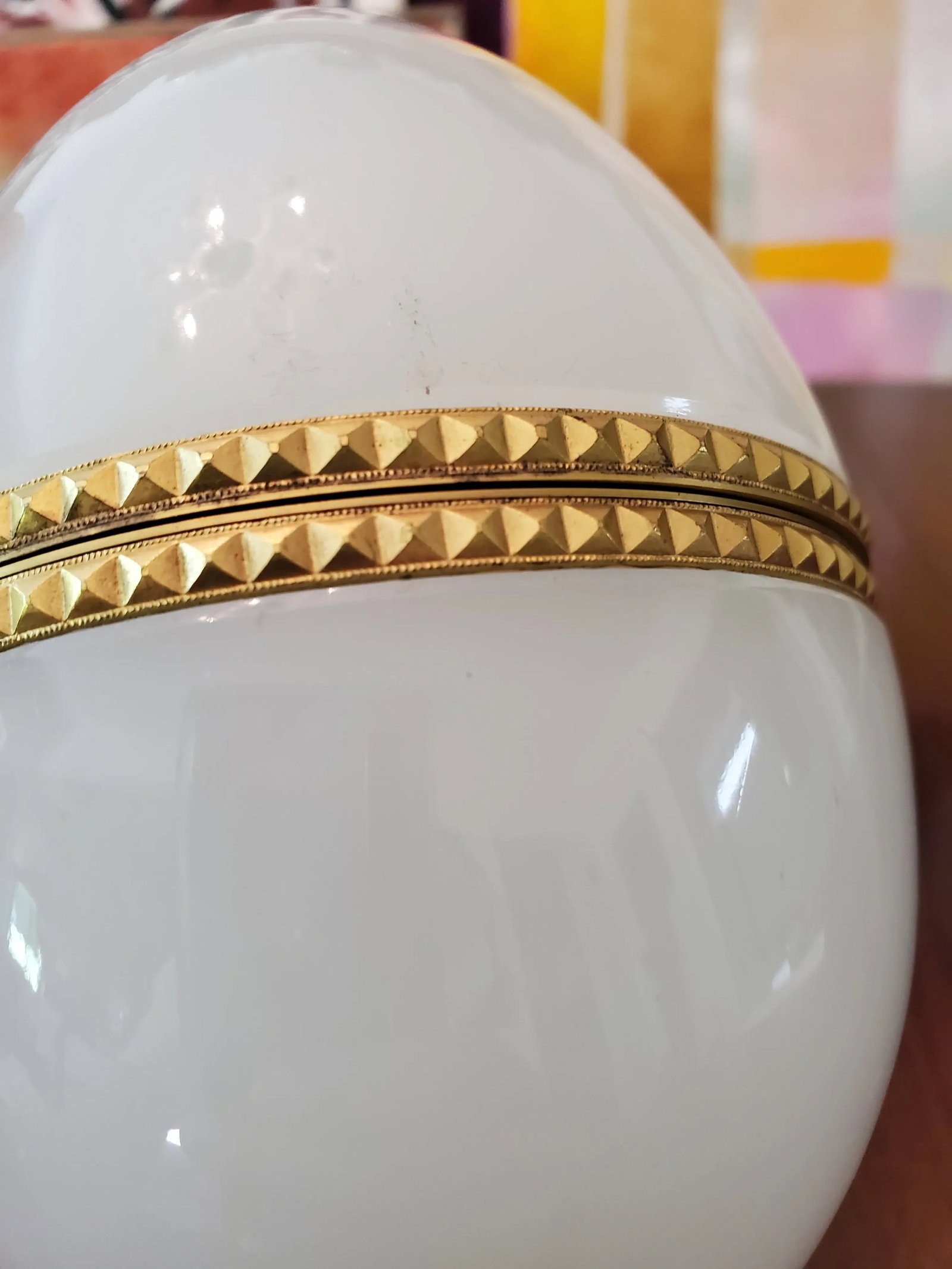 1930s Vintage French Opaline Egg Jewel Box Baccarat Style - 6