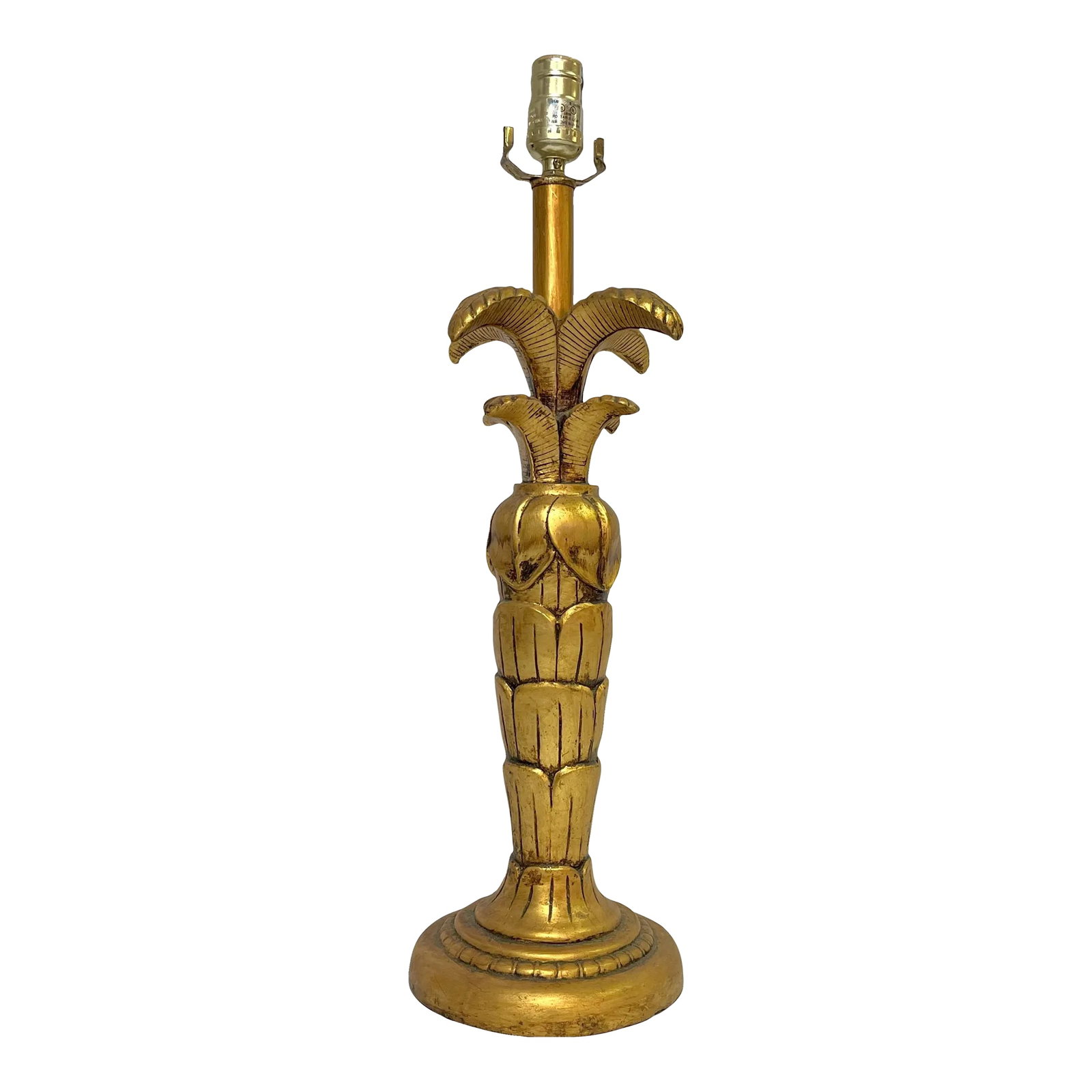 Vintage Maison Jansen Hollywood Regency Style Golden Palm Tree Lamp: Glamorous vintage Maison Jansen Hollywood Regency style palm tree lamp. It's made of a cast plaster with a great gold painted finish. There is a felted bottom without a manufacturer label. A fabulous