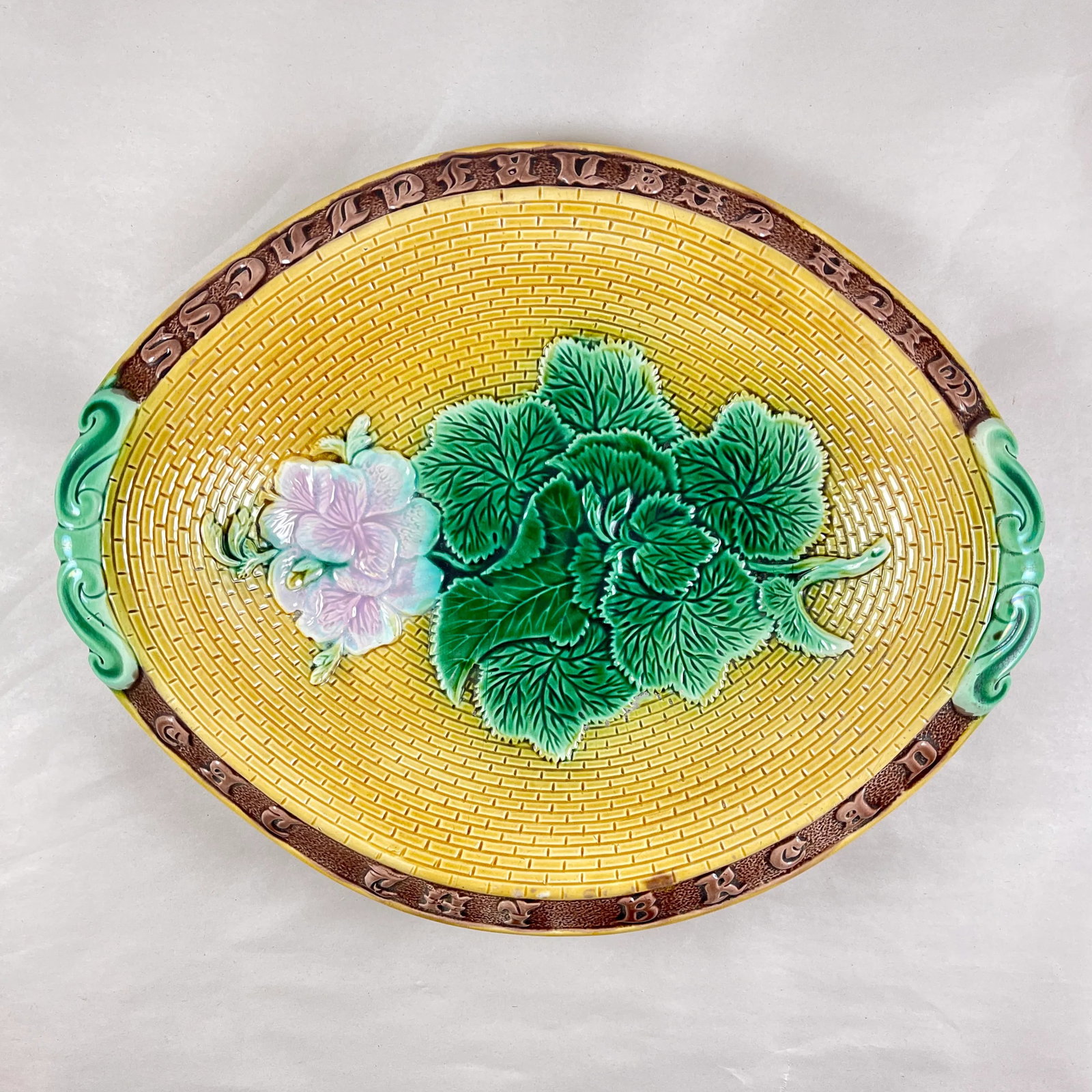Adams & Bromley English Majolica Geranium Motto Bread Tray - 2