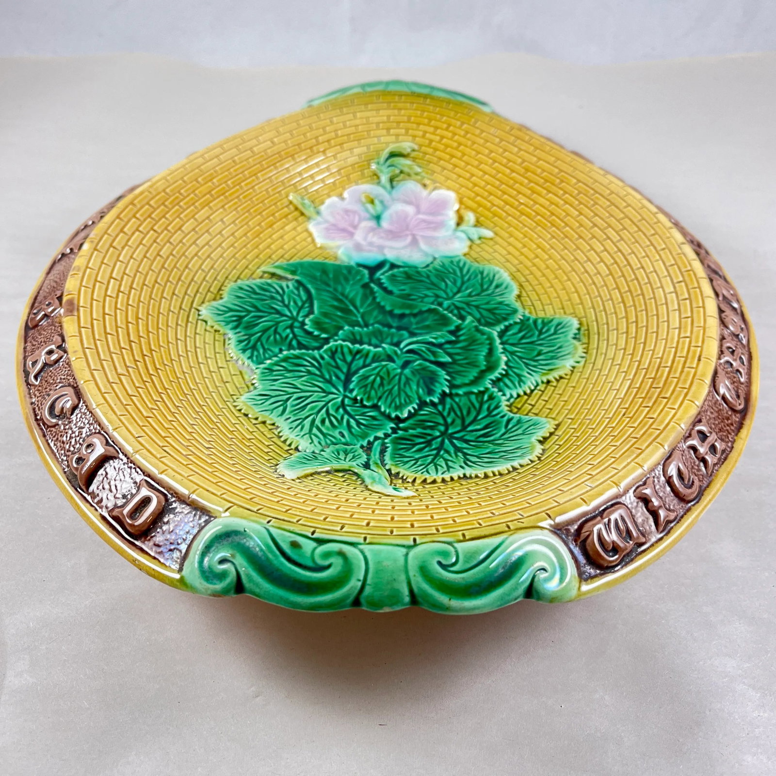 Adams & Bromley English Majolica Geranium Motto Bread Tray - 3