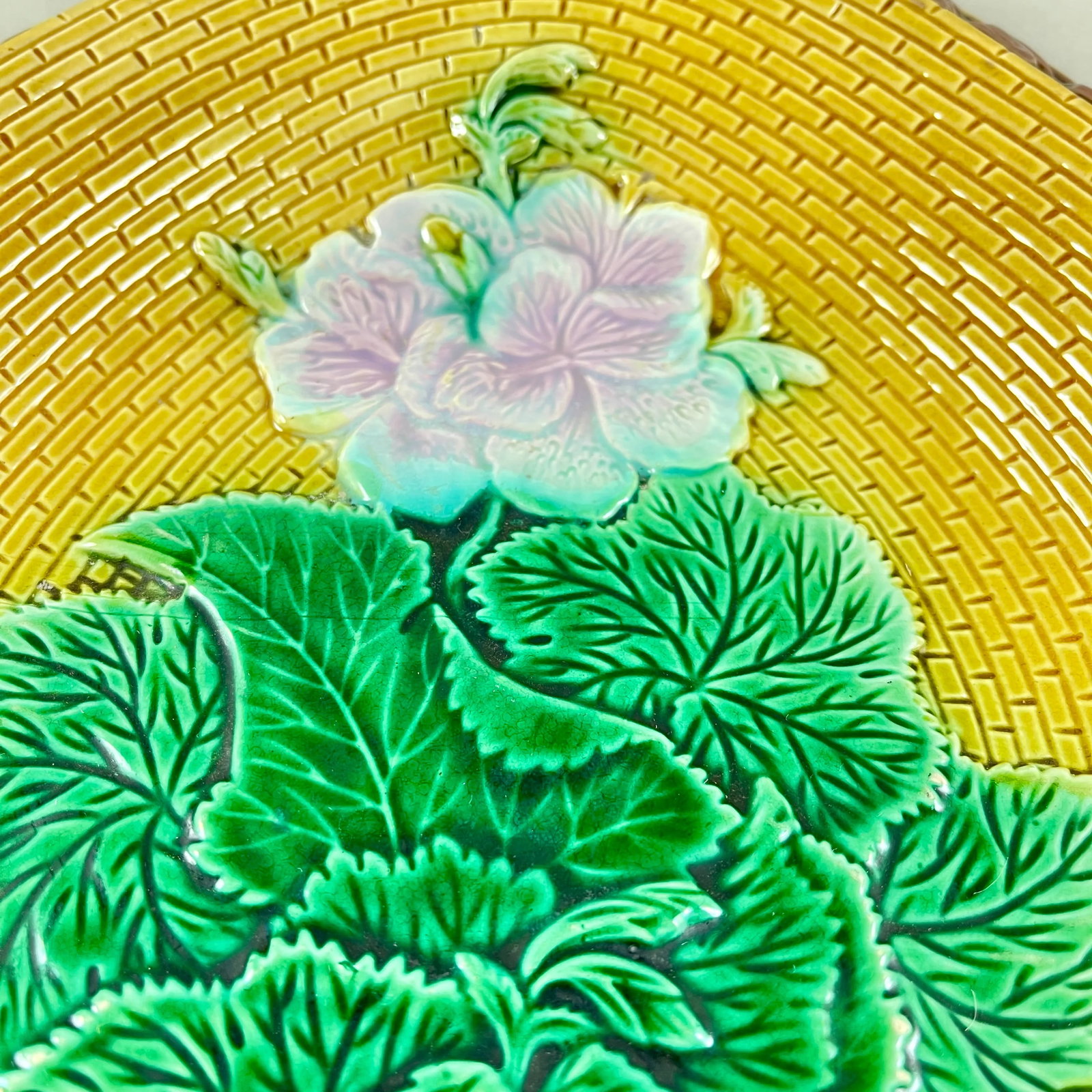 Adams & Bromley English Majolica Geranium Motto Bread Tray - 4